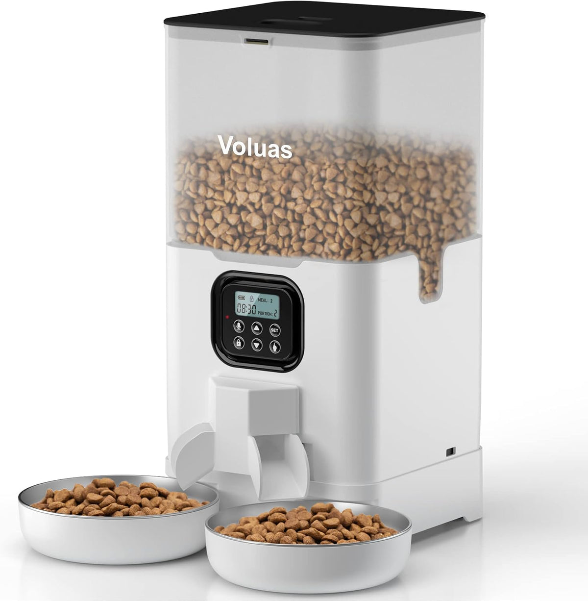 VOLUAS Automatic Cat Feeder for Two Cats with Dual Stainless Bowls, 6L