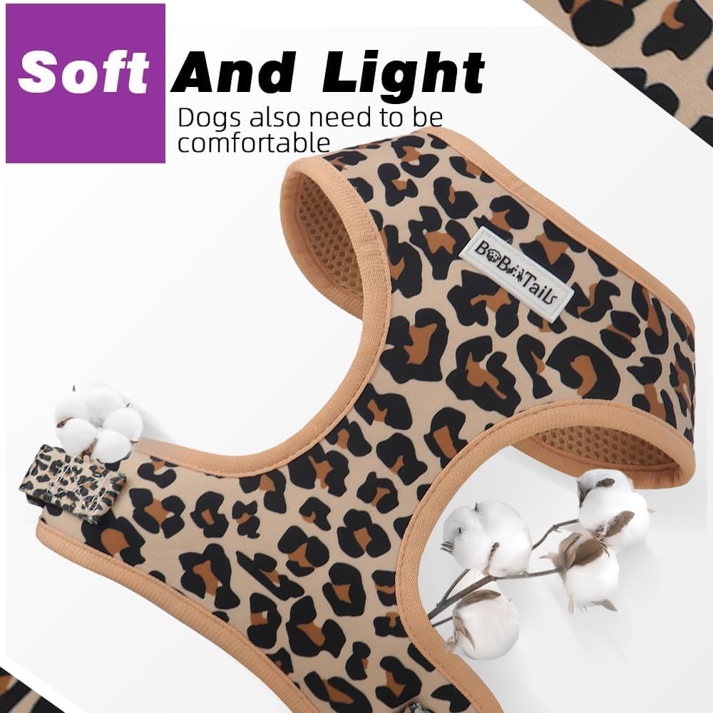 Leopard Dog Harness – Stylish Adjustable No Pull Harness for Small & Medium Dogs, Matching Dog Mom Lifestyle for Beach, Travel & Daily Walks (Leopard, M)