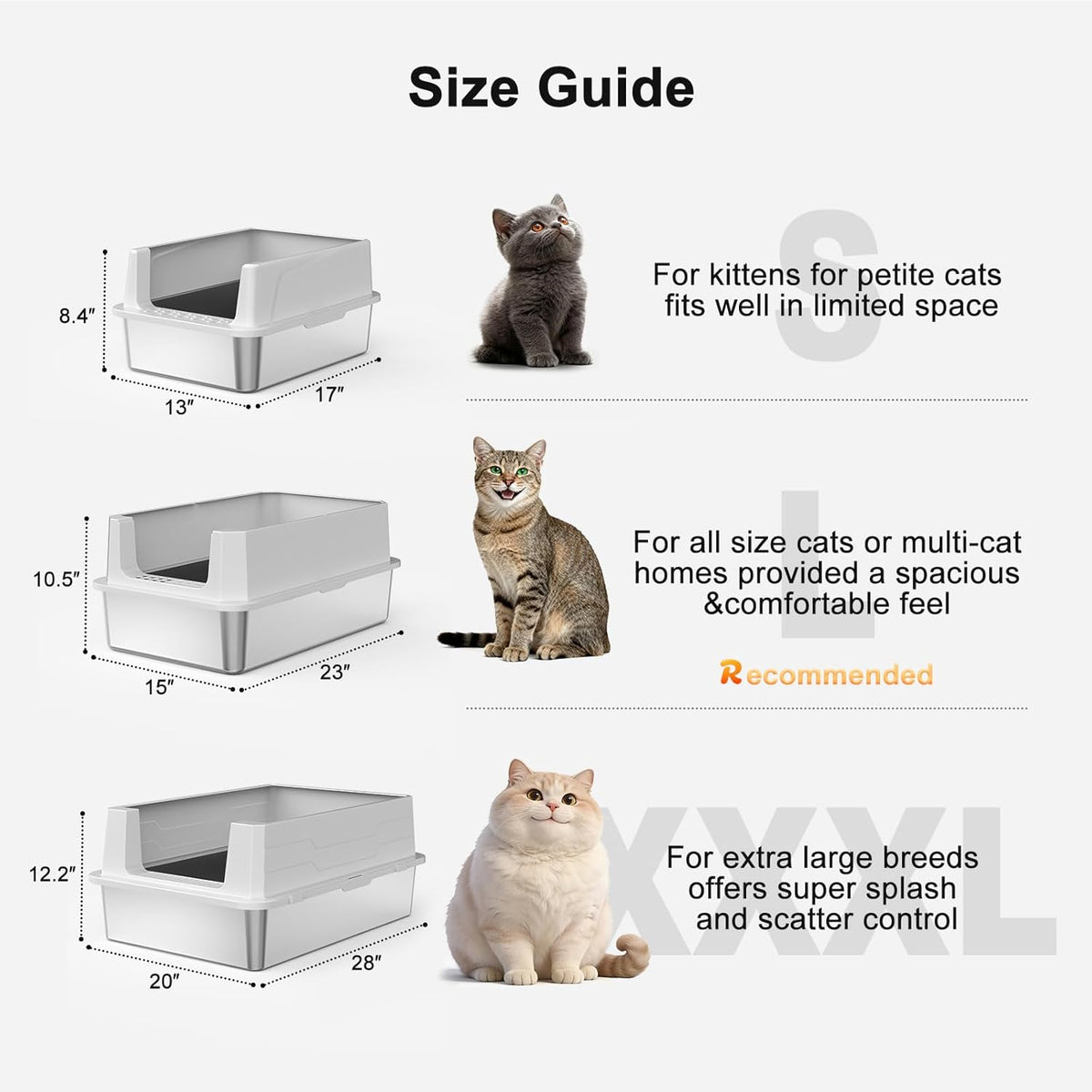 FURTIME Stainless Steel Cat Litter Box, Small Cats Metal Litter Box