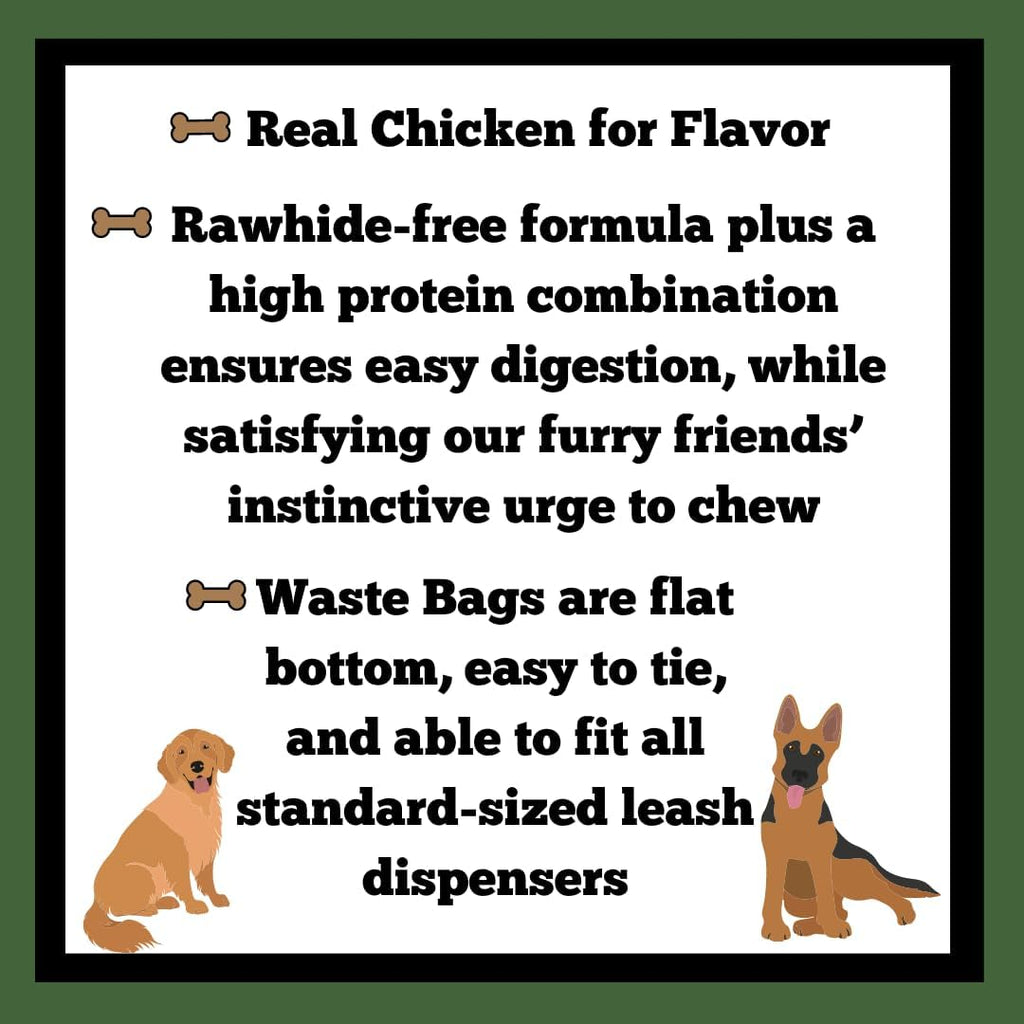 Rawhide Free 5 inch Retriever Sticks with 1 Waste Bag Roll, Chicken, 3.5 oz