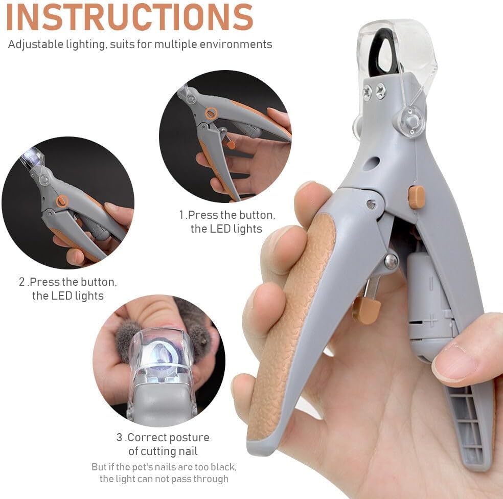Electronic Pet Cat Nail Cut with LED Lighting Trimming Cats Dogs Nails Claws 5X Magnification Doubles Nail Trapper Safety