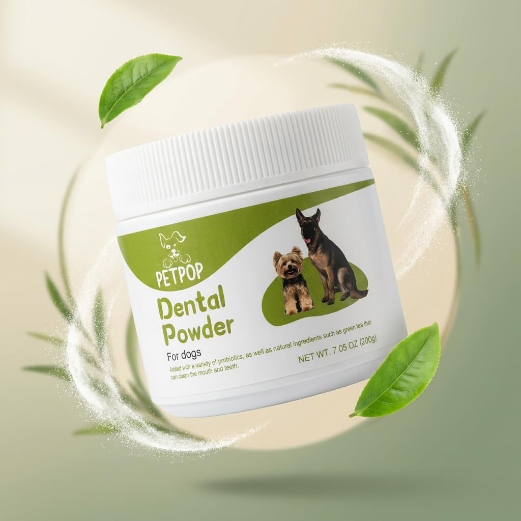 PETPOP Dental Powder for Dogs, Probiotic Teeth Cleaning & Oral Care, Fresh Breath Support, 7.05 oz,
