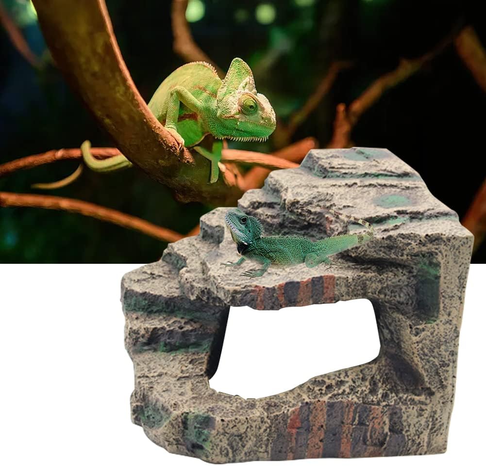 Turtle Basking Platform with Hiding Cave Reptile Dock Ramp Resin Aquarium