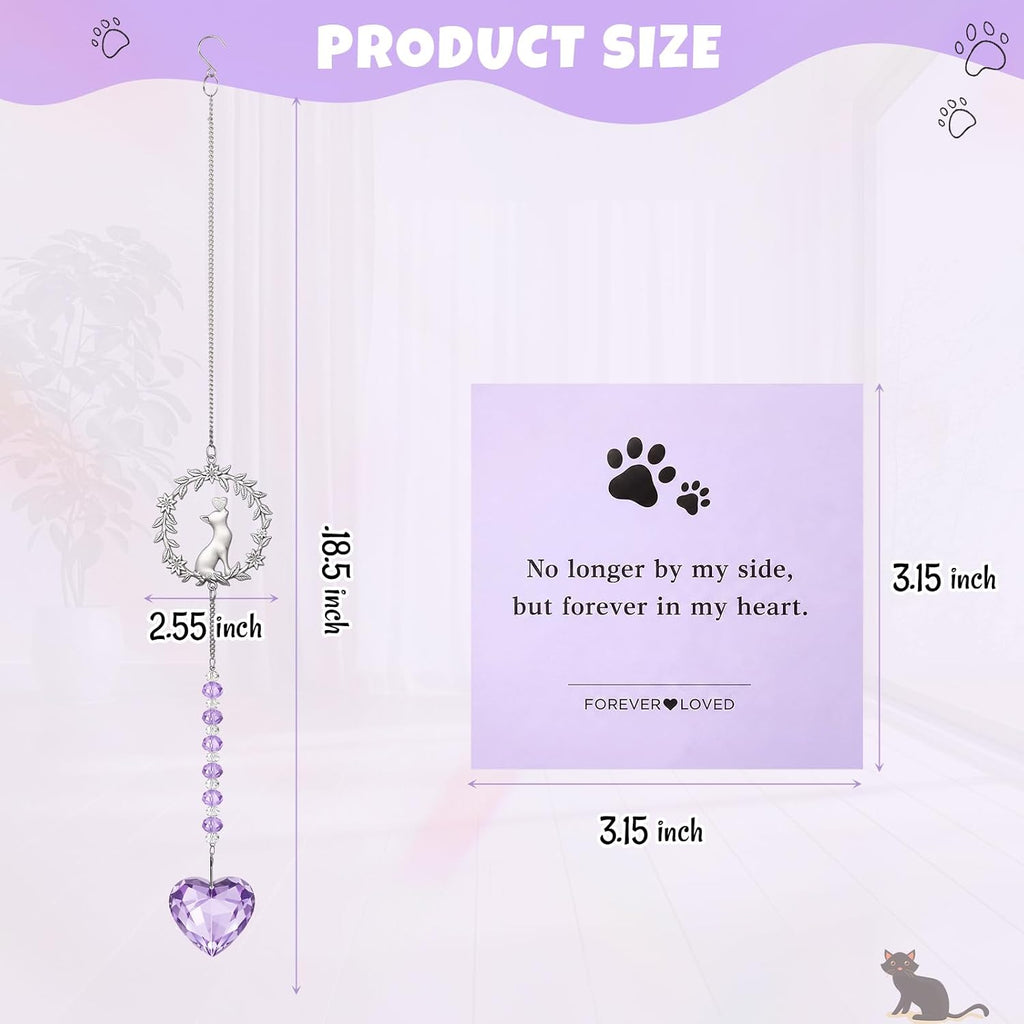 Kenning Pet Memorial Suncatcher Cat Memorial Gifts for Loss of Cat Sympathy Gifts Pet Remembrance Sun Catcher Bereavement Passing Away Remembrance Crystal Suncatcher Hanging Window Ornament (Purple)