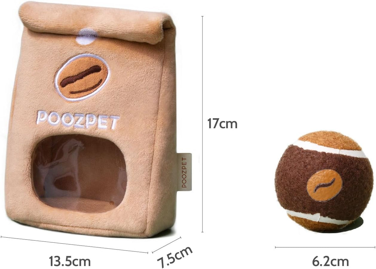 Coffee Bean Toy Set, Interactive Enrichment Toy with Foraging Puzzle Bag and 2 Balls