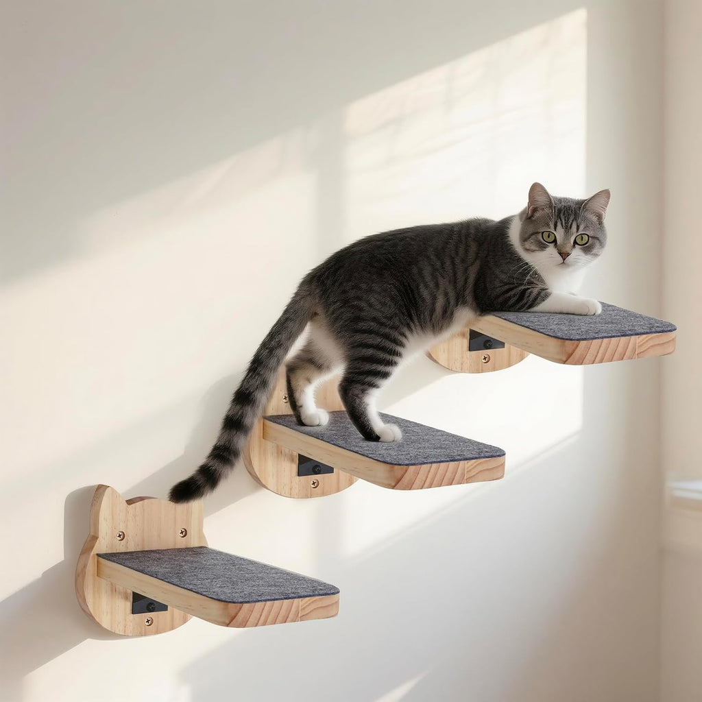 ESPETS Natural Solid Wood Cat Wall Floating Steps, Set of 3