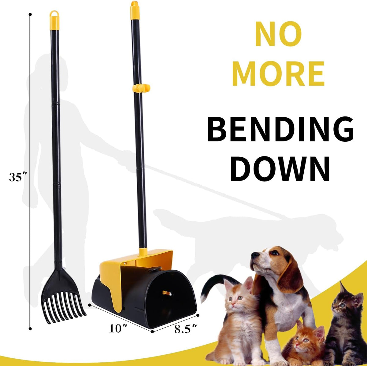 ienjoyed Pooper Scooper Large Swivel Bin & Rake with 160 Waste Bags,Heavy Duty Dog Pooper Scooper with Bag Attachment for Dogs, Long Handle Poop Scooper with Lid for Yard, Grass, Gravel(Yellow)
