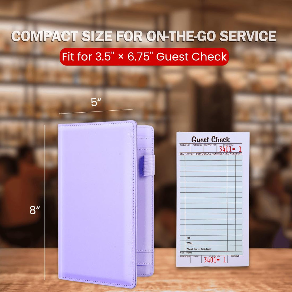 LINTRU 5x8 Server Book, 7 Pocket Zipper Organizer, Fits Apron, Purple