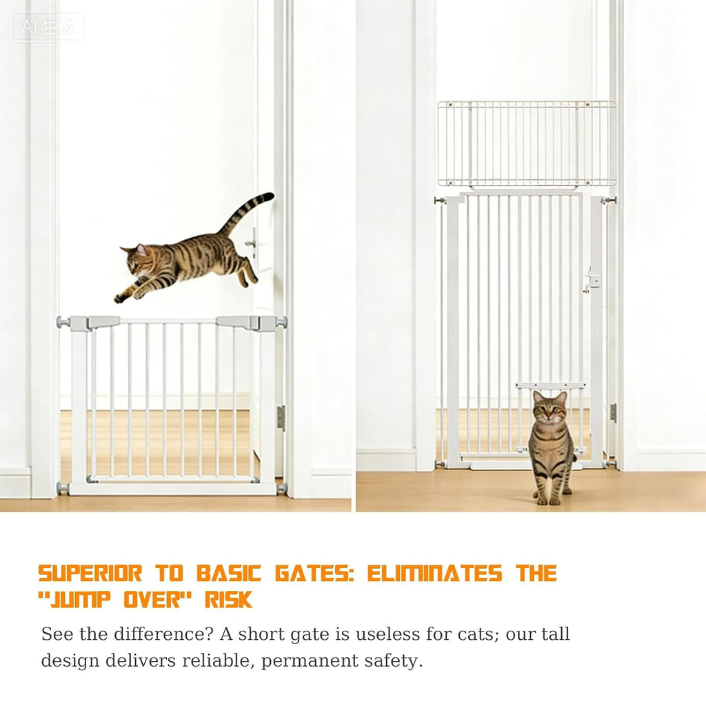 71" Extra Tall Cat Gate 29.5-40.6 Wide Pet gate with Small Cat Door,Pet Gate NO Drilling Pressure Mount Kit for Cats and Dogs Indoor Doorways liveing Room Bedroom