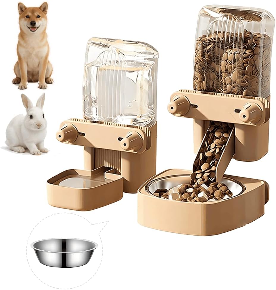 2-Pack Cage-Style Large Capacity Hanging Automatic Pet Feeder & Water Dispenser 50oz/1500ml,for Cages 0.98" Max Inner,1.77"-2.56" Outer,for Small/Medium Dogs, Cats, Rabbits & Guinea Pigs