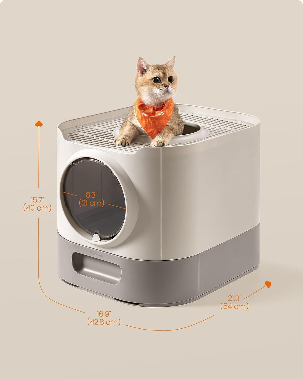 Feandrea Cat Litter Box with Lid, XL Enclosed, Slide-Out Tray, Scoop