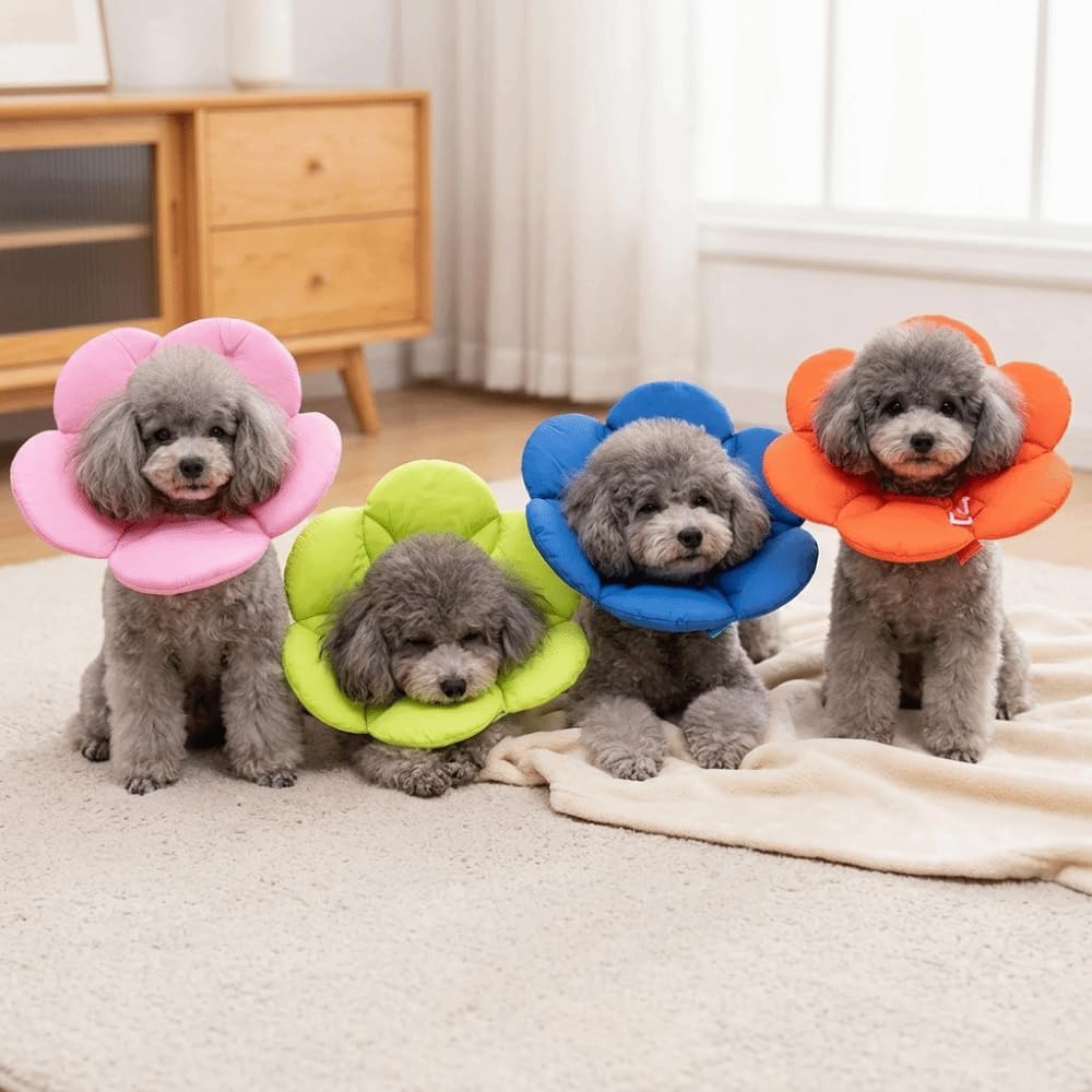 Soft Cloth Dog Recovery Collar,Adjustable Hook and Loop Pet Cone E-Collar,Post Surgery Protective Neck Cone for Small Medium Dogs & Cats(L,Orange)