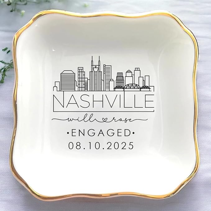 Custom City Skyline Engaged Ring Dish, Engagement Ring Holder, Custom Wedding by Anniversaree