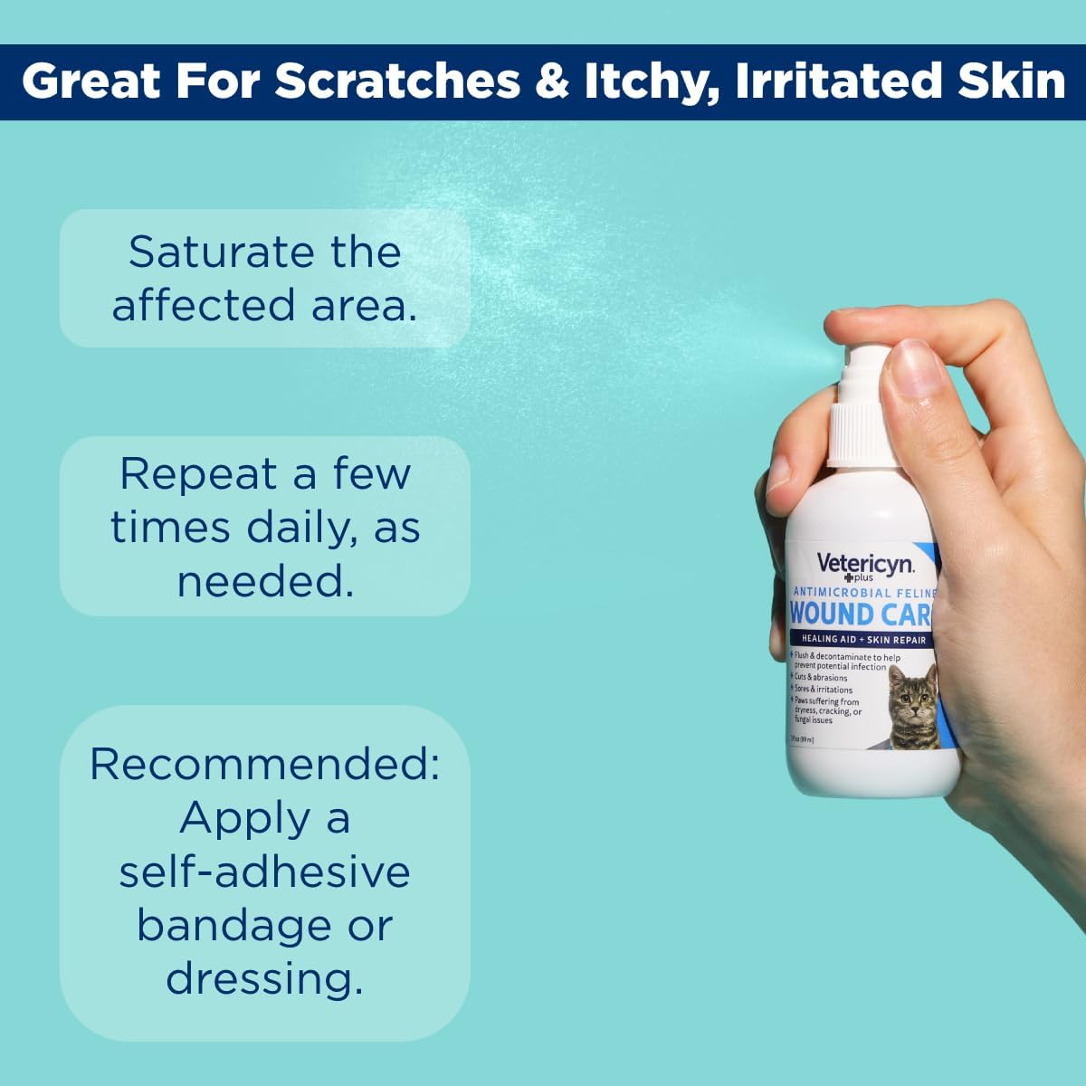 Vetericyn Plus Cat Wound Care Spray for Cuts, Bites & Skin Care, 3 oz