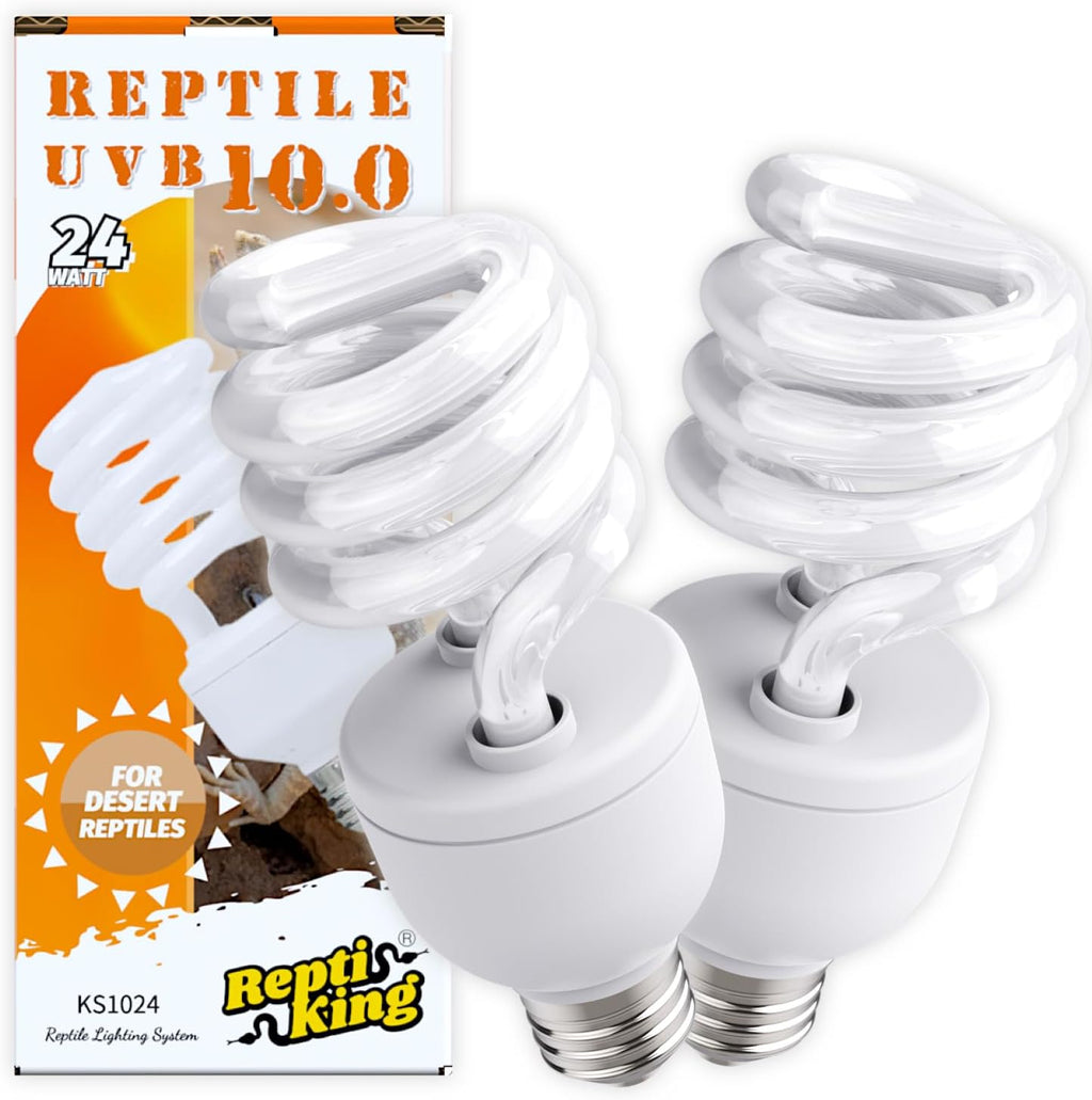 UVB Reptile Light, 2-Pack 10.0 24W UVB Bulbs, UVA UVB Reptile Light Bulb Lamp for Bearded Dragon, Tortoise, UV Bulbs for Desert Reptiles Tank Accessories