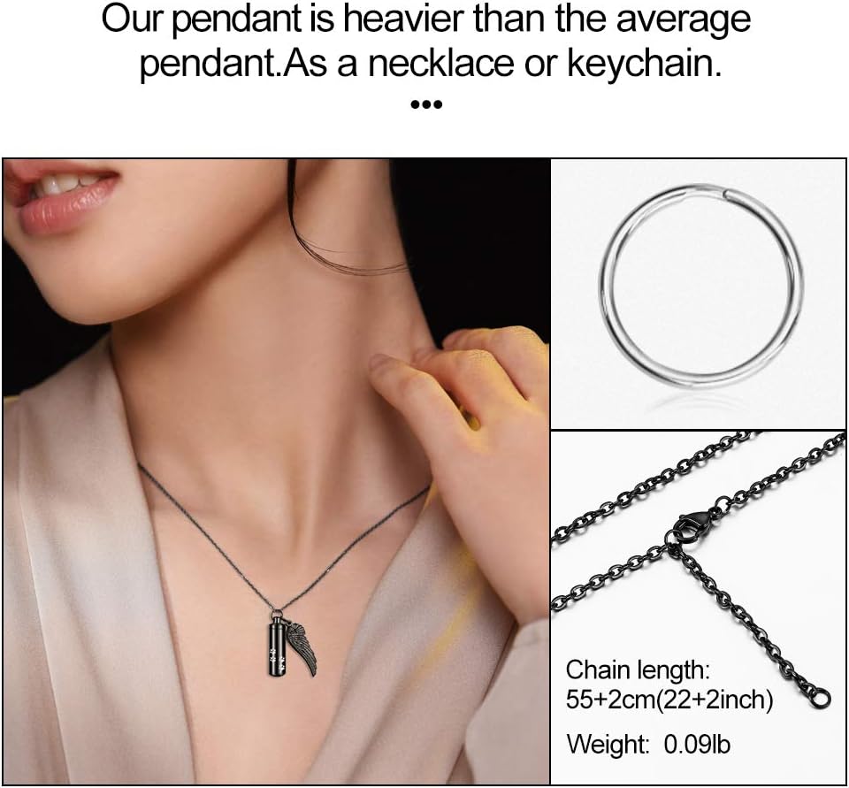 abooxiu Cylinder Cremation Necklace for Pet Ashes With Angel Wing Paw - Urn Necklace for Dog/Cat Memorial Keepsake Jewelry