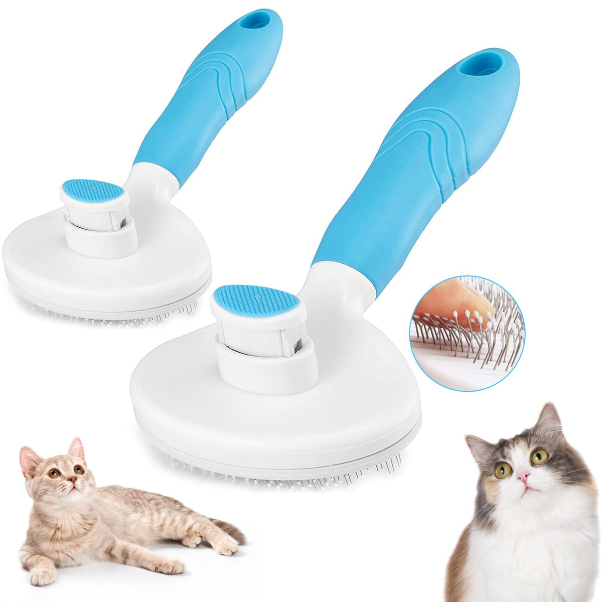 Self Cleaning Slicker Brush - Cat Brush Skin-Friendly Deshedding Grooming Massaging Tool for Long & Short Haired Pets, Cat Hair Brushes Easy Removes Undercoat for Dogs Cats Rabbits-UPGRADED, Gray