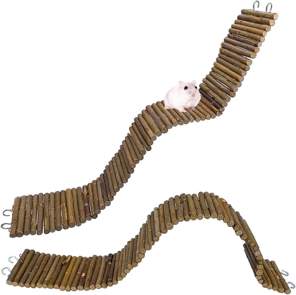 2-Pack Rat Bendy Long Suspension Bridges 19.7 x 2.7 Inch Hamster Climbing Ladder Flexible Wooden Bridge for Dwarf Hamster Sugar Glider Rodents Mouse