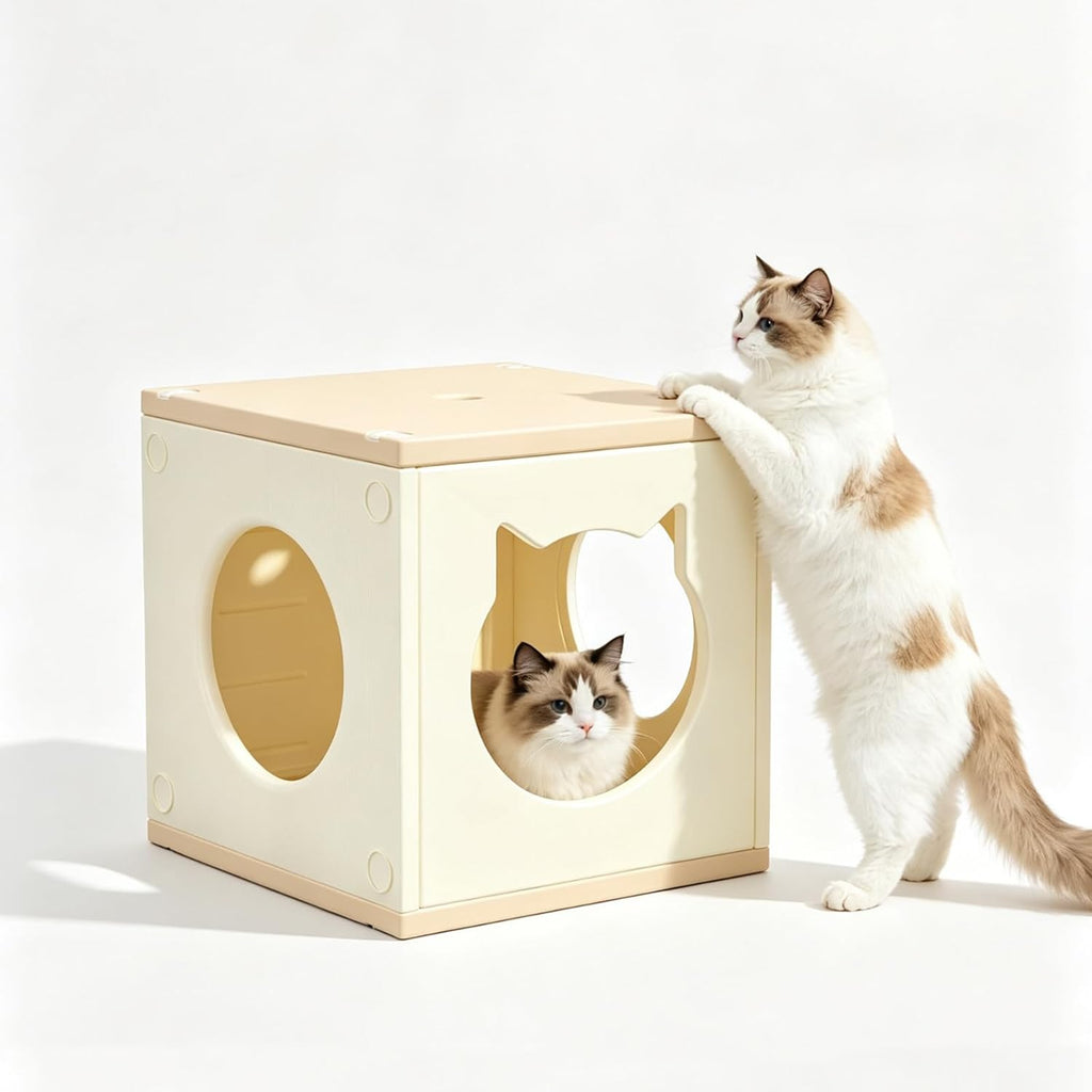 Stackable HDPE Cat Tree Tunnel Hideout, 2-in-1 Playhouse for Indoor Cats