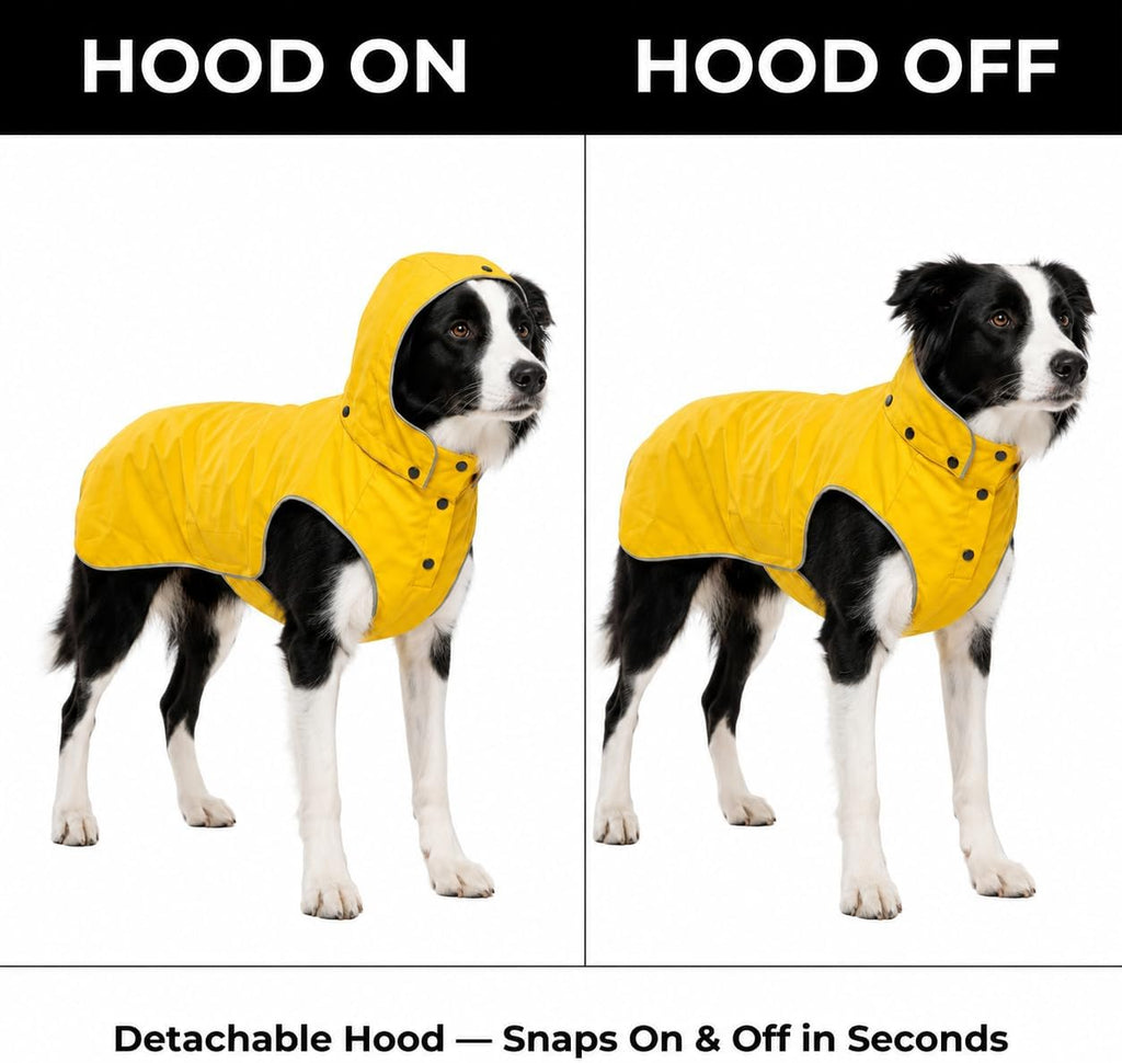 Dog Raincoat for Medium to Large Dogs, Waterproof Rain Jacket with Hood, Reflective, Adjustable, Leash Hole, Yellow