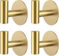 Gold Stainless Steel Wall Hooks, Heavy Duty Self-Adhesive Hooks for Coats, Towels, Robes, Hats, Aprons – No Drill Bathroom, Kitchen, Hotel (4 Pack)