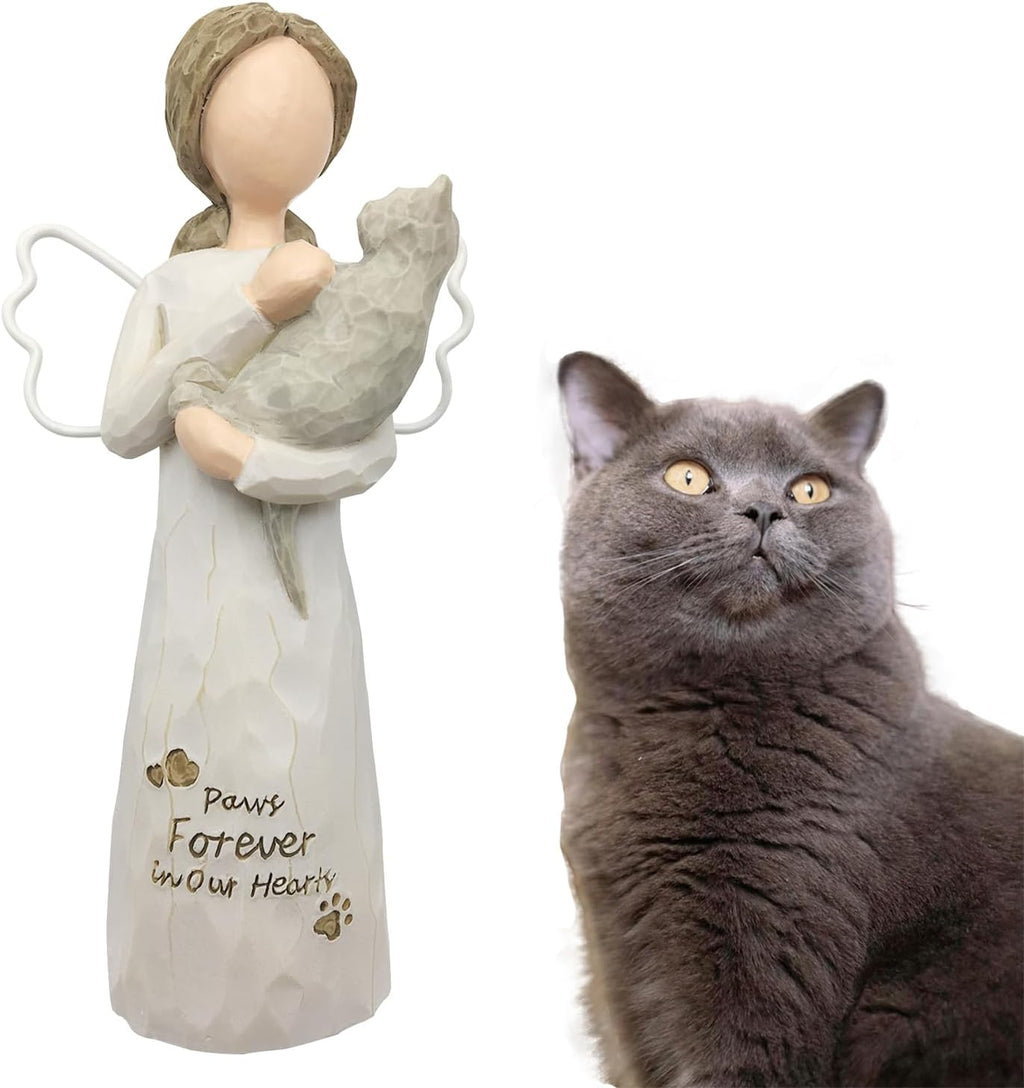 Memorial Gift Resin Angel Figurine for Cat, Grey