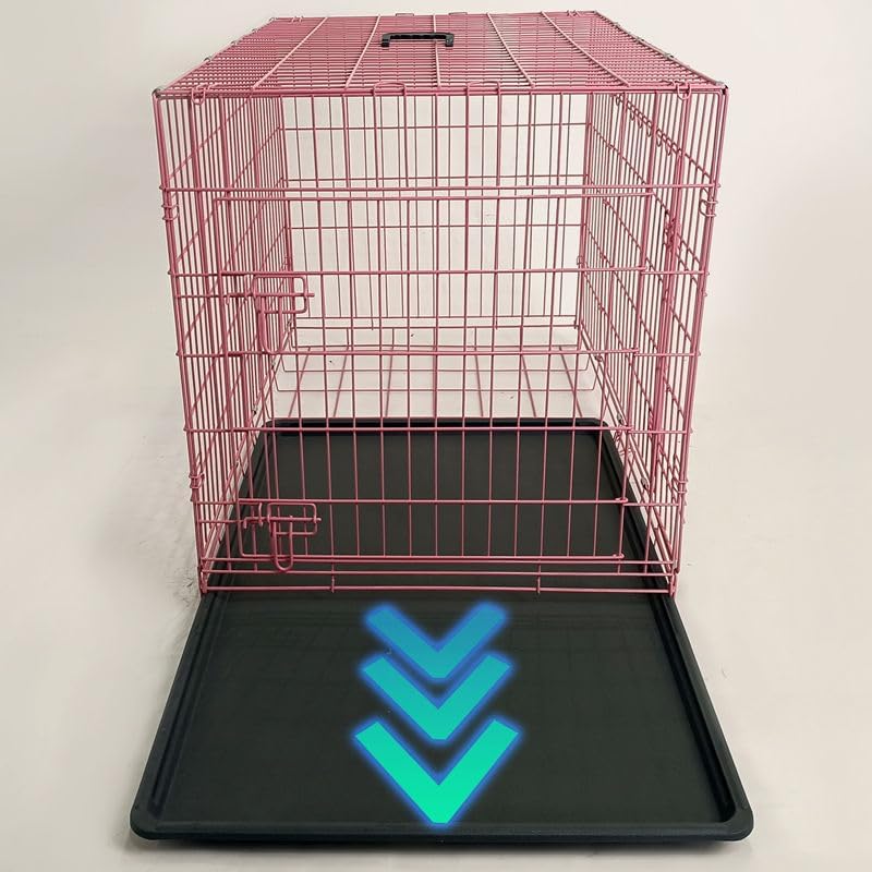 24-Inch Folding Metal Dog Crate for Small Breeds – Double Door, Removable Tray, and Carry Handle – Ideal for Indoor - Pink