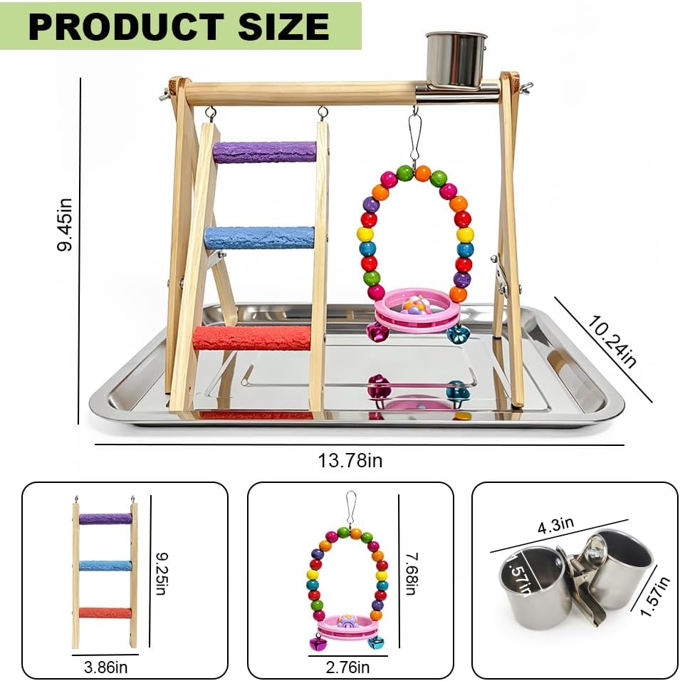 Bird Playstand Exercise Bird Play Perch Ladder with Feeder Cups Swing Toys