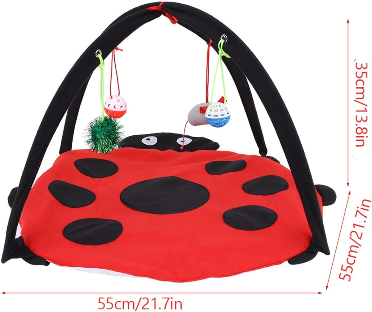 JTLB Cat Activity Play Mat Cat Activity Mat, 21.7 x 21.7 x 13.8 inch Foldable Cat Activity Play Mat Tent Multifunction Pet Bed with Hanging Toy Balls