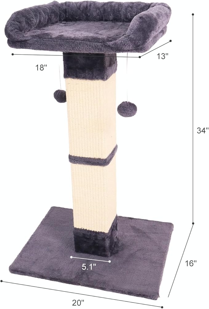 34" Cat Scratching Post for Indoor Cats, Sisal Cat Scratcher - Image 2