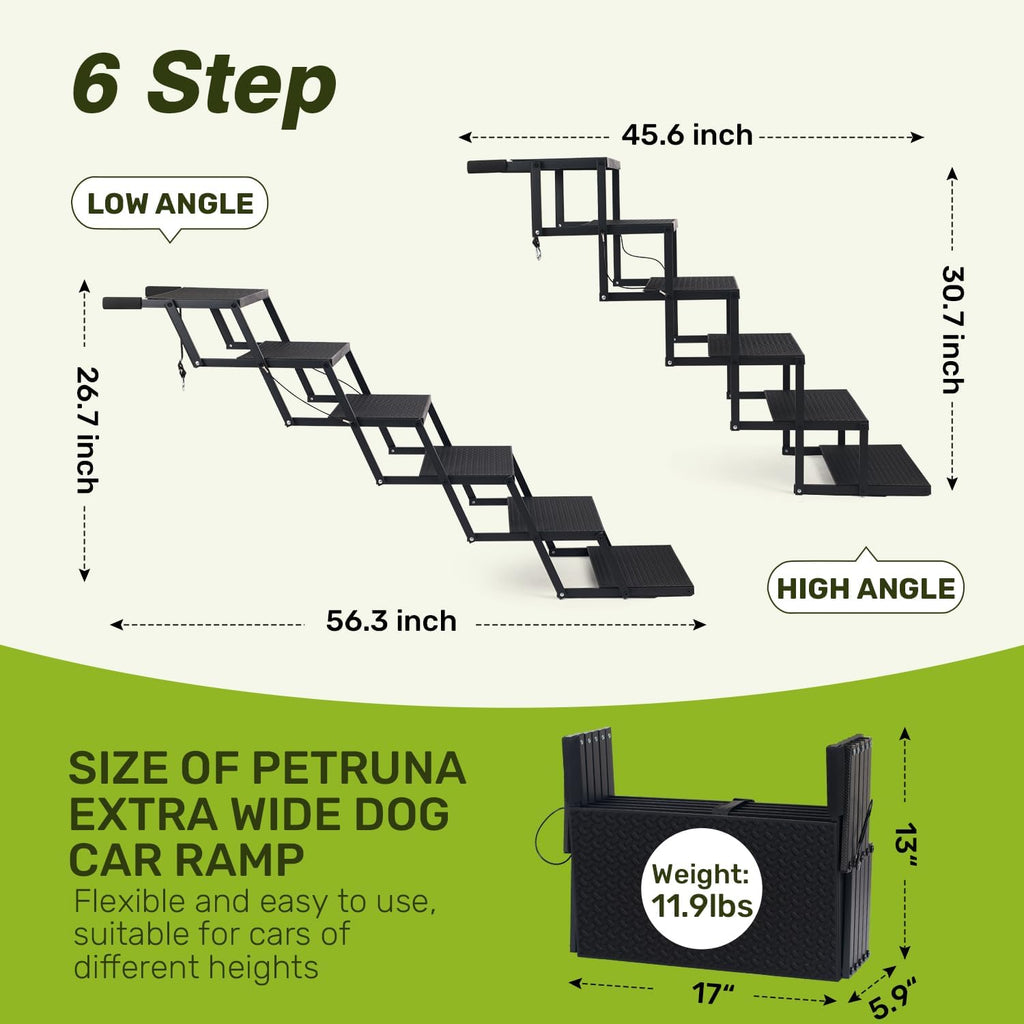 Foldable Dog Steps for High SUV Truck - 6-Step Extra Wide, 12Lbs