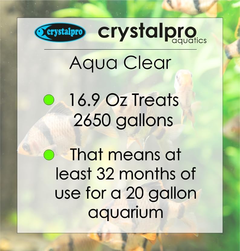 Crystalpro Water Clarifier 16.9 Oz - Aqua Clear Treats 2650 Gallons - Clear Cloudy Fish Tank Water - for Freshwater Aquariums and Fish Ponds -Fish Tank Cleaner- Use with Aquarium Filter