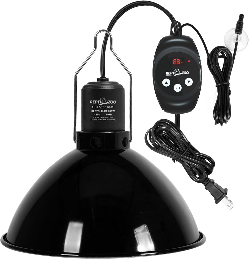 REPTI ZOO Reptile Light Fixture with Dimming Thermostat, 5.5 Inch Deep Dome Lamp Fixture with Temperature Controller for Reptile Heat Lamp Bulb, Max 100W