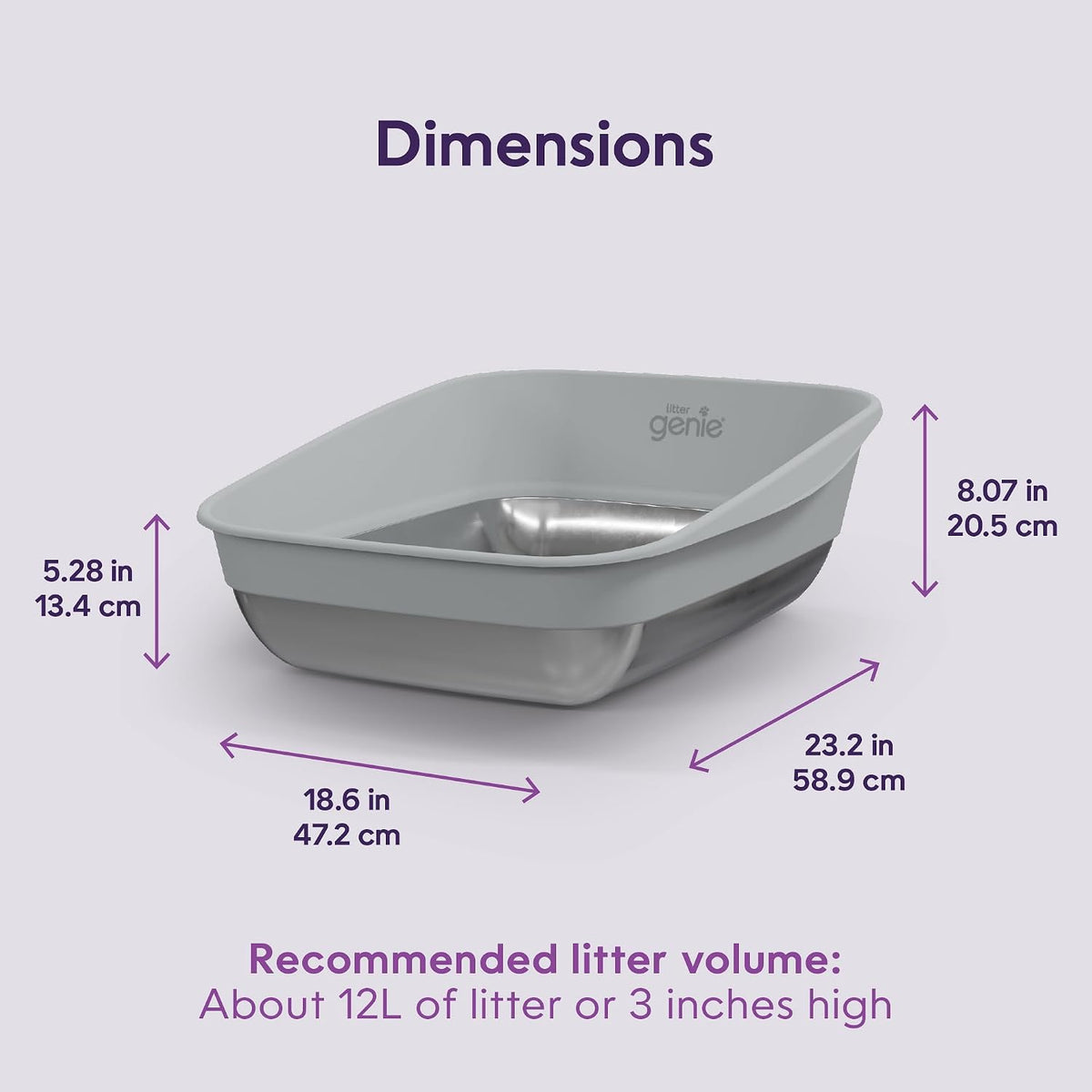 Litter Genie Platinum Stainless Steel Litter Box | Durable, Modern Design, 360° Visibility, Anti-Slip Pads
