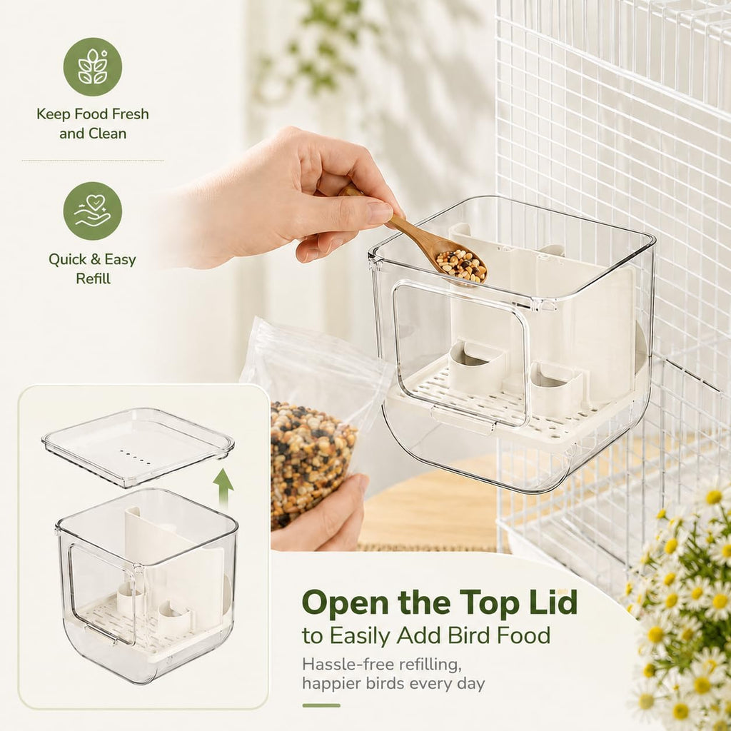 2 Pack Hanging Bird Feeder for Cage & Bird Bath for Cage, No-Mess Bird Cage Feeder and Clean Parakeet Bath Bowl, Bird Cage Accessories Suitable for Small to Medium Birds