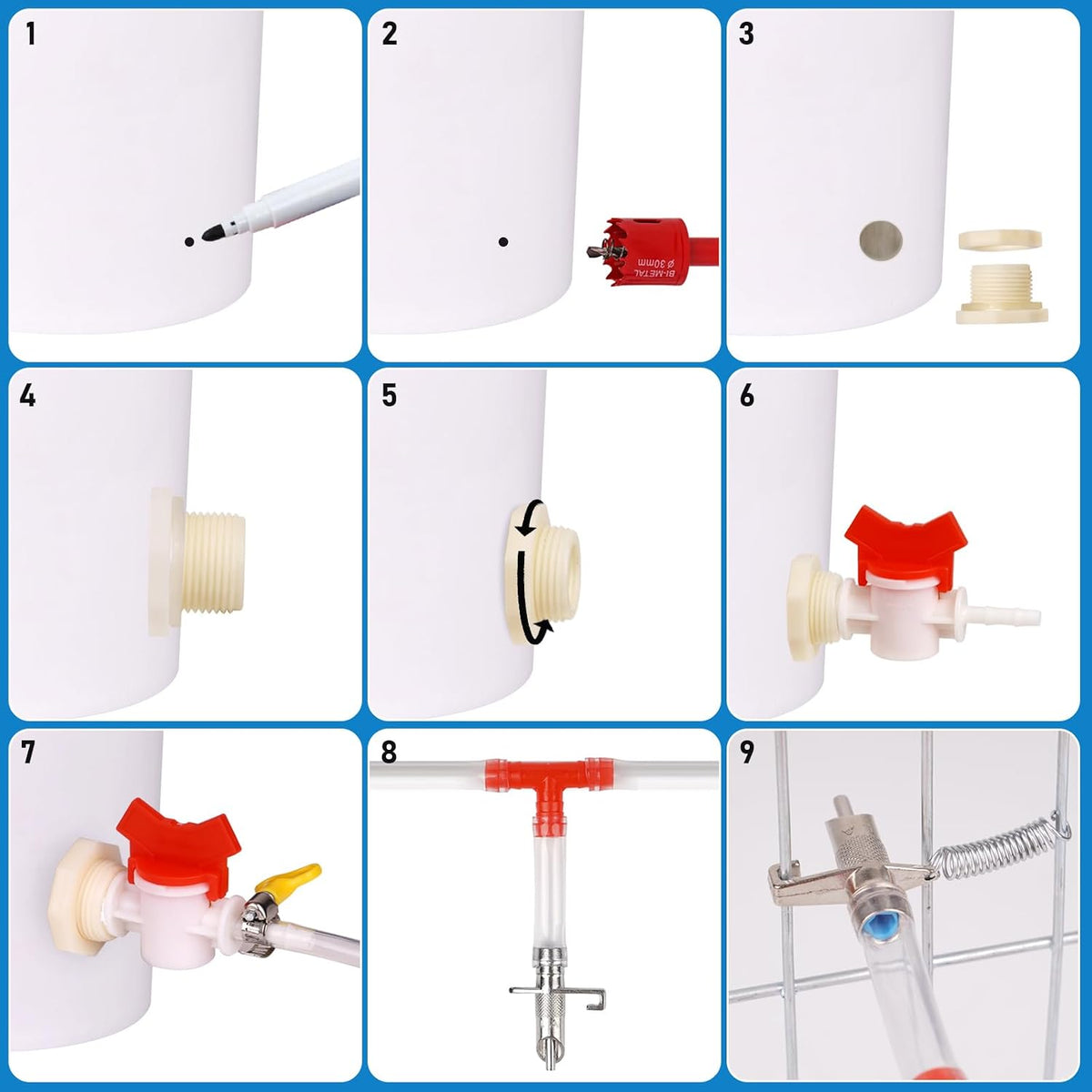 Automatic Rabbit Watering System Kit Rabbit Water Dispenser Include 12 Nipple Drinker, Hose, Connector, Hole Opener, Small Animal Water Feeder (Silver, 12 Nipple Drinker Kit)