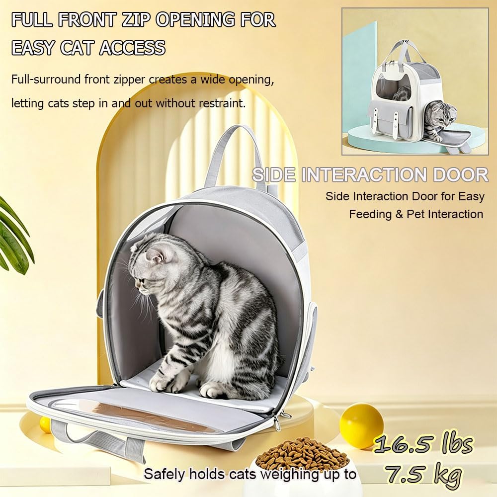 Pet Backpack, TSA-Friendly Canvas Transparent Cat Travel Backpack, Airline Approved Small Dog Travel Bag 15.7x9.1x12.6 Inches with Handles, Breathable for Camping, Outdoor Activities & Air Travel