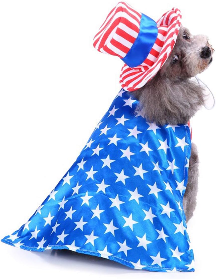 GabeFish Dog 4th of July Dress, Uncle Sam Costume for Pets, Cats Independence Day Clothes Apparel Boy Small