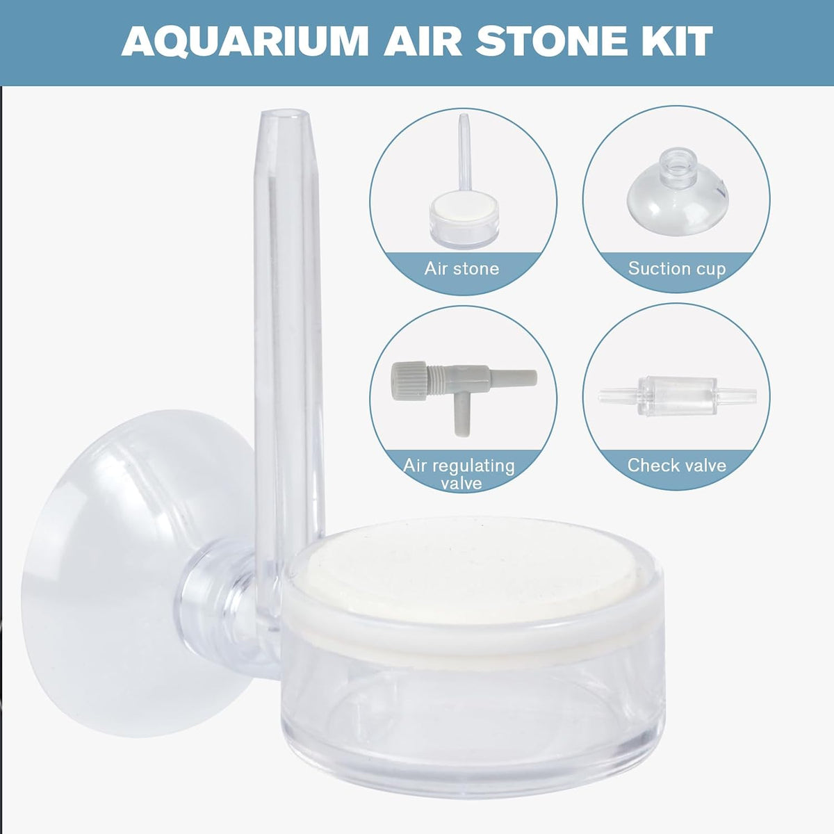 Aquarium Air Refiner Kit, Low-Pressure Bubbler for Aquarium Fish Tank with Control Valve and Suckers Oxygen Diffuser Makes Super Tiny Bubbles for Fish Tank and Hydroponic