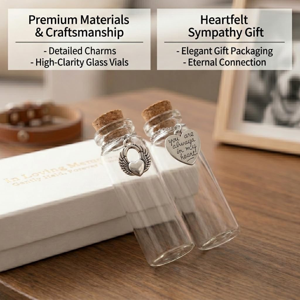2 Pack Glass Pet Memorial Keepsake Bottle with Heart Charms, Sympathy Gift for Dog Cat Loss