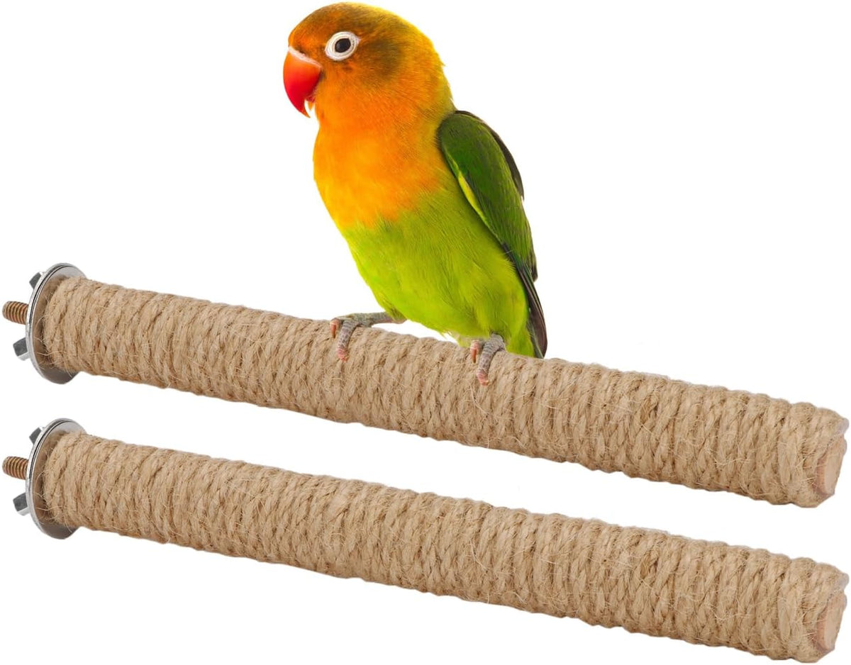 Hypeety Bird Perch Stand Natural Wood Parrot Hemp Rope Perch, 9.84''/25cm