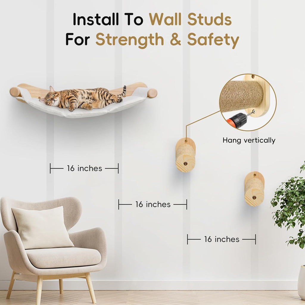 Cat Wall Hammock, Cats Climbing Shelves with 2 Steps, Wall Mounted Furniture Bed and Perches for Climbing, Sleeping, Playing, for Indoor Large Cats or Kitty