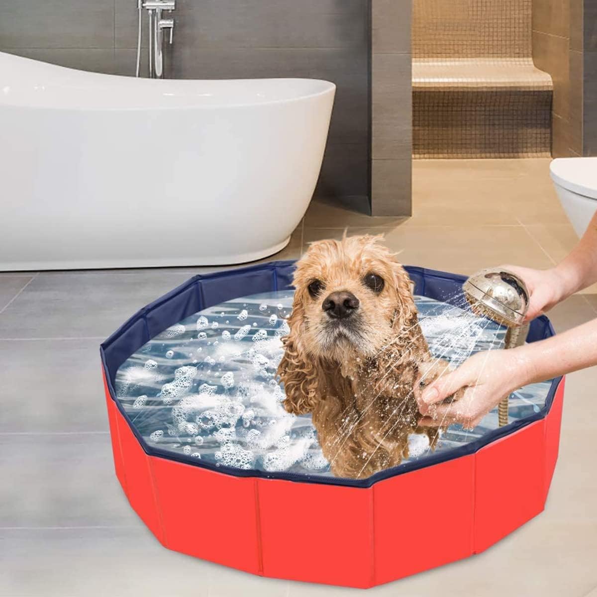 24 x 8 Inch Foldable Dog Pool with Storage Bag, PVC Pet Bath Tub