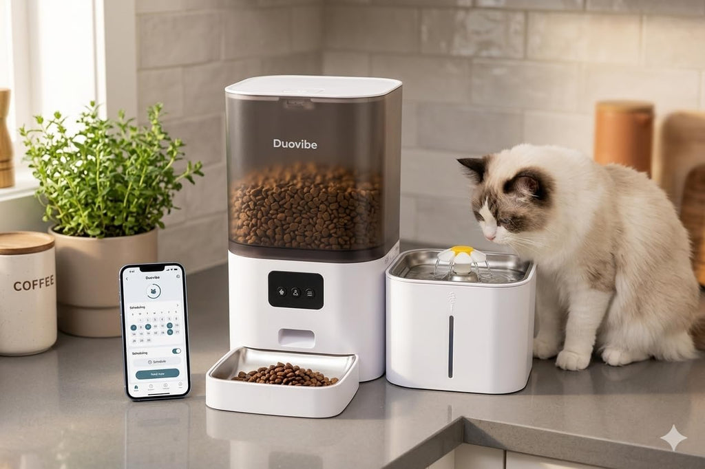 Smart Pet 2 in 1 Feeder and Fountain Water, WiFi App Control Automatic (White)