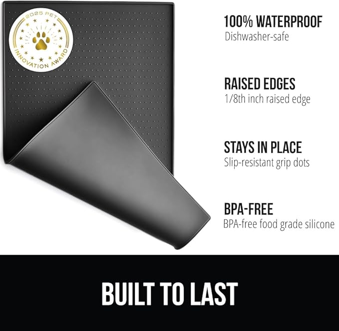 GORILLA GRIP 100% Waterproof Raised Edge BPA Free Silicone Pet Feeding Mat - Image 2