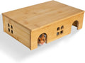 0.3" Thick Bamboo Hamster Maze, Pre-Assembled 6-Room Multi-Chamber House, Safe One-Piece Hideaway, No-Moving-Lid Wooden Habitat for Dwarf Hamster, Mouse, 12.2 x 8.4 x 3.6 in, Medium