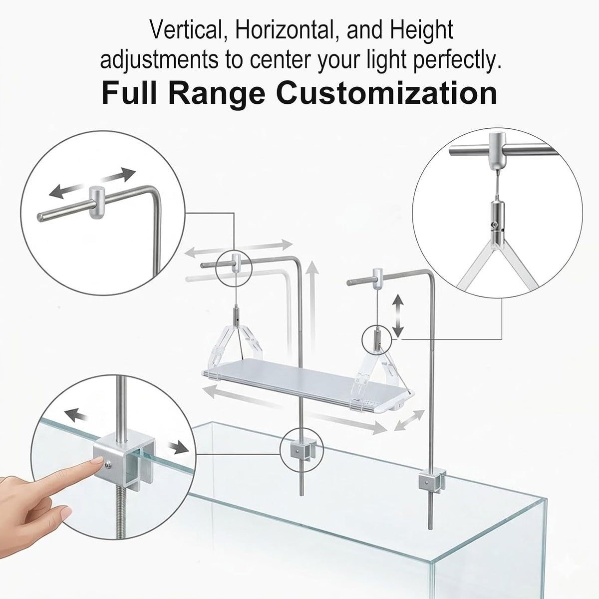 Stainless Steel Aquarium Light Riser Adjustable Hanging Kit Rimless Tank