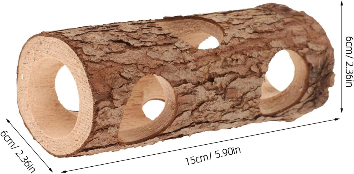 Toddmomy Wooden Hamster Hideout Tunnel for Small Animals 5.90X2.36X2.36In Rat and Guinea Pig Shelter Tube Habitat Safe Play and Rest Space