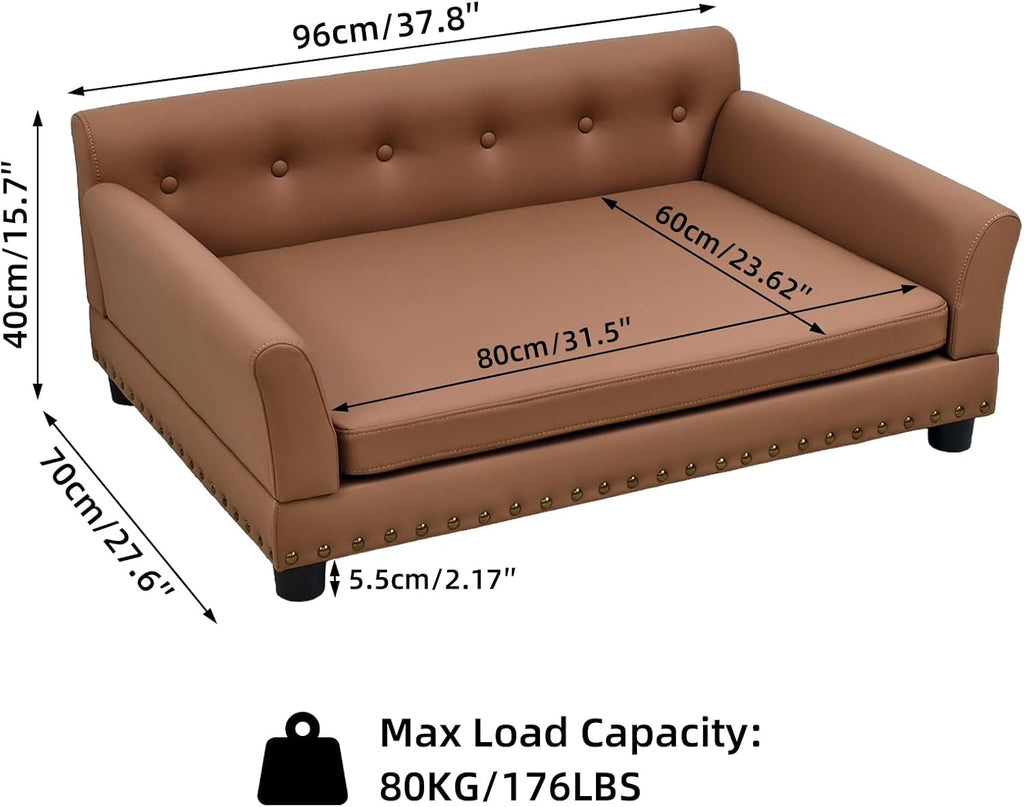Large Leather Dog Sofa: Scratch Resistant Pet Couch up to 77lbs