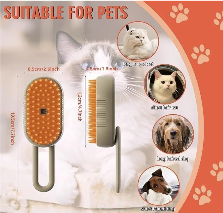 Premium Multi-Functional Cat & Dog Steam Brush – Clinic-Grade 3-in-1 Tool